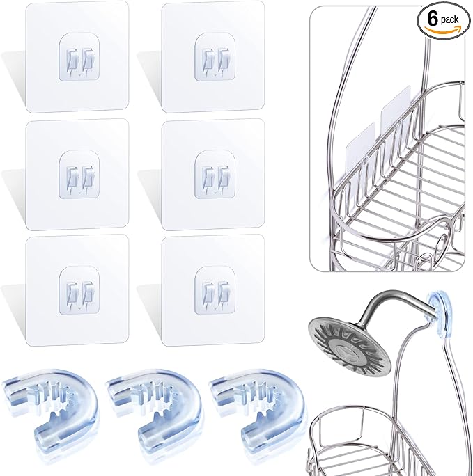 Tondiamo 6 Pieces Bathroom Shower Caddy Connectors Shower Caddie Easy to Attach with 3 Pieces Rubber Rings Bathroom Decor and Replacement (Adhesive Sticker Hooks)