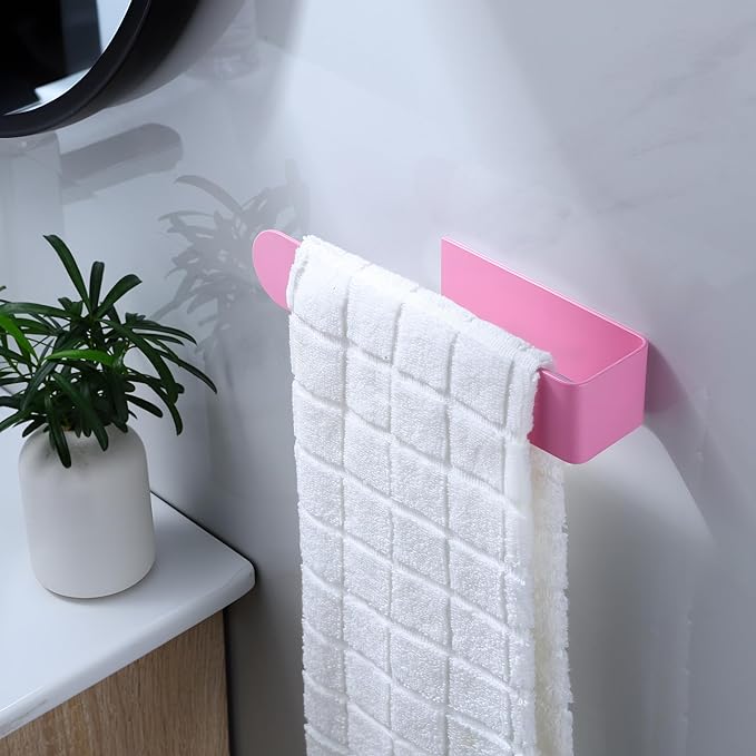 Taozun Hand Towel Holder - Pink Towel Bar for Bathroom, Kitchen, RV, Dorm Room Decor, Adhesive, Stainless Steel, 7.9 Inch, No Drill(Gift for Women/Daughter/Girlfriend)