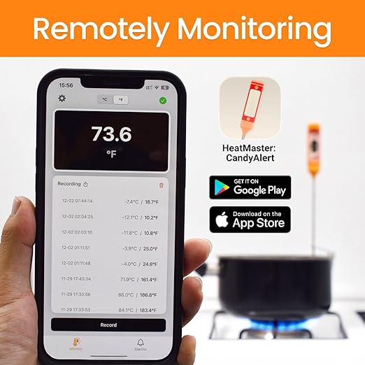 Candy & Meat Thermometer with Type-C Rechargeable Digital Instant Reading for Candy Making, BBQ, Deep Frying, & Liquids, 8" Long Probe,CT180-BT