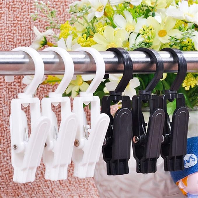 10 PCS Super Strong Plastic Swivel Hanging Hooks Home Swivel Laundry Clips Curtain Clips Clothes Pins Beach Towel Clips, 4.3inch, Black
