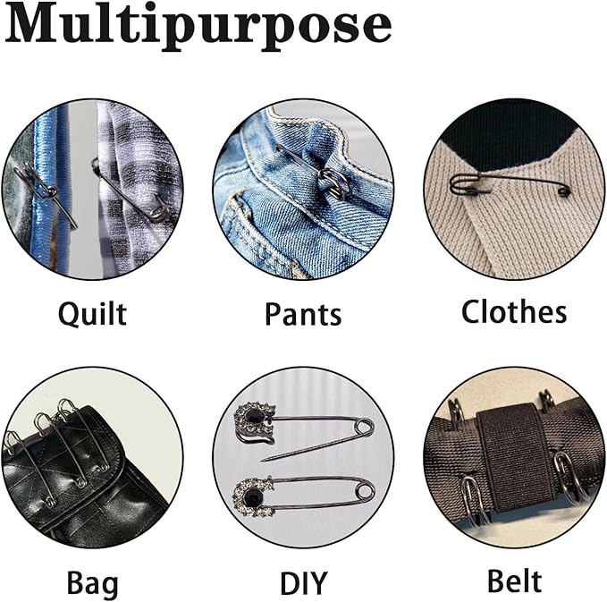 15Pcs Large Safety Pins, 4‘’ Heavy Duty Steel Safety Pins for Clothes, Ideal for Leather, Canvas, and Wool, Sharp Tip for Secure Hold, Perfect for Clothing, Diapers, Blankets, and More, Black