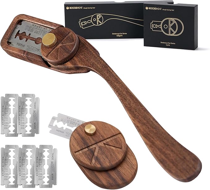 ROCKSHEAT Bread Lame Set with Blade Cover, Two Scoring Knifes with 5 Feather Blades, Dough Scoring Tool for Bread Baking, Sourdough Scoring Tool Dexterous-Cut Series Lame Bread Tool (LUNA & ELEGANT)