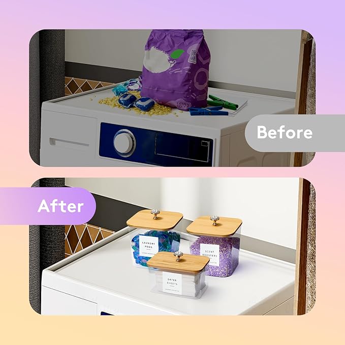 3 Pack Laundry Room Organization Storage Containers Acrylic Laundry Pod Containers and Dryer Sheet Holder with Lids and Labels for Laundry Detergent Laundry Pods Dry Sheet Organizing