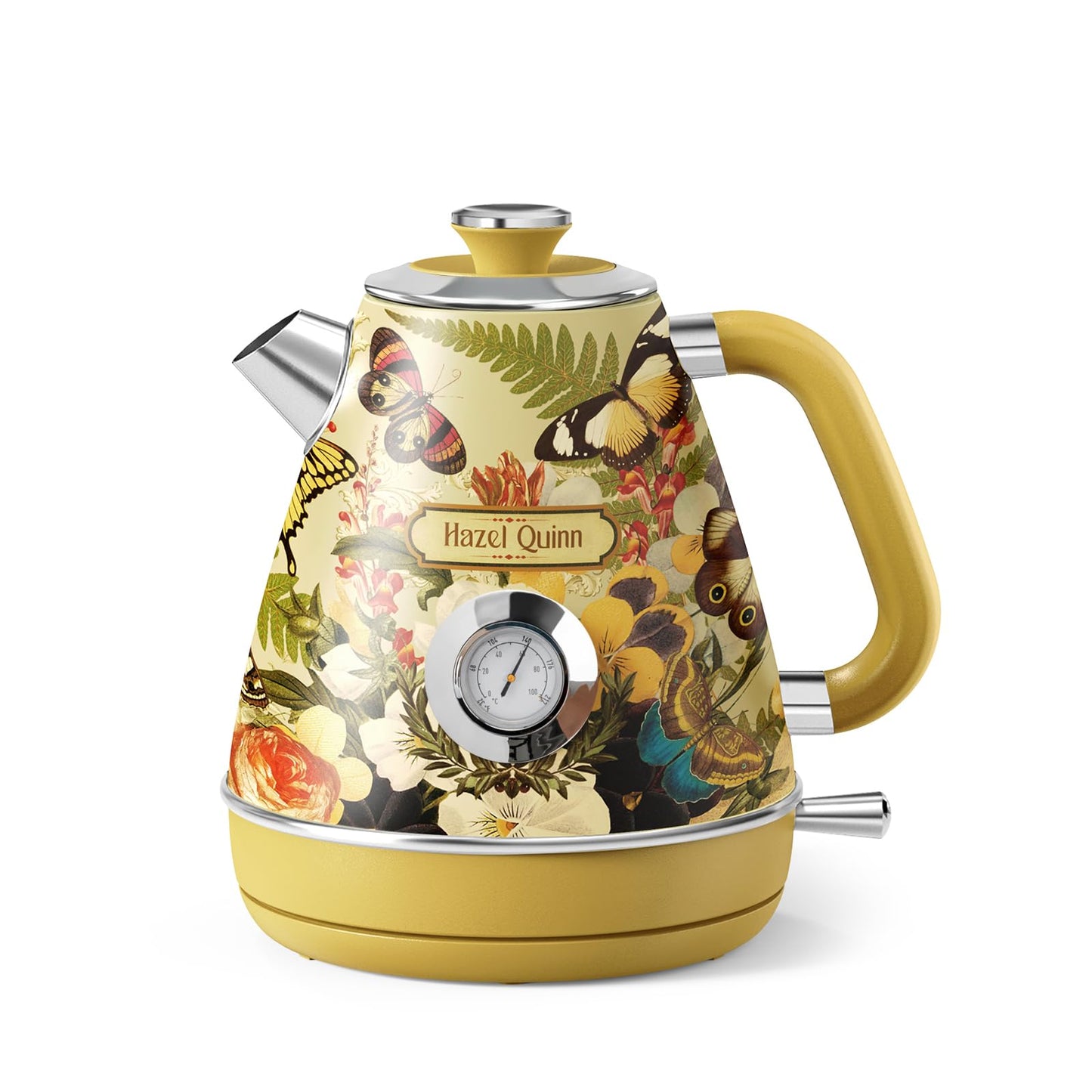 Hazel Quinn Retro Electric Kettle, 1.7 Liters with Thermometer, Ruby Red