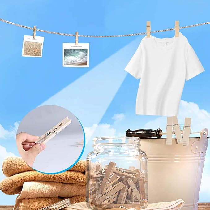 SenseYo 300 Pcs 2.9 Inch Wooden Clothespins Clips for Hanging Clothes, Craft, Home
