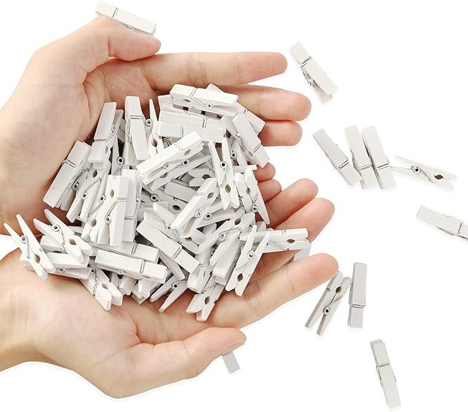 Mini Photo Clips, 128 Pcs, 1.4 Inch Small Wooden Clothespins for Baby Cloth, Pictures