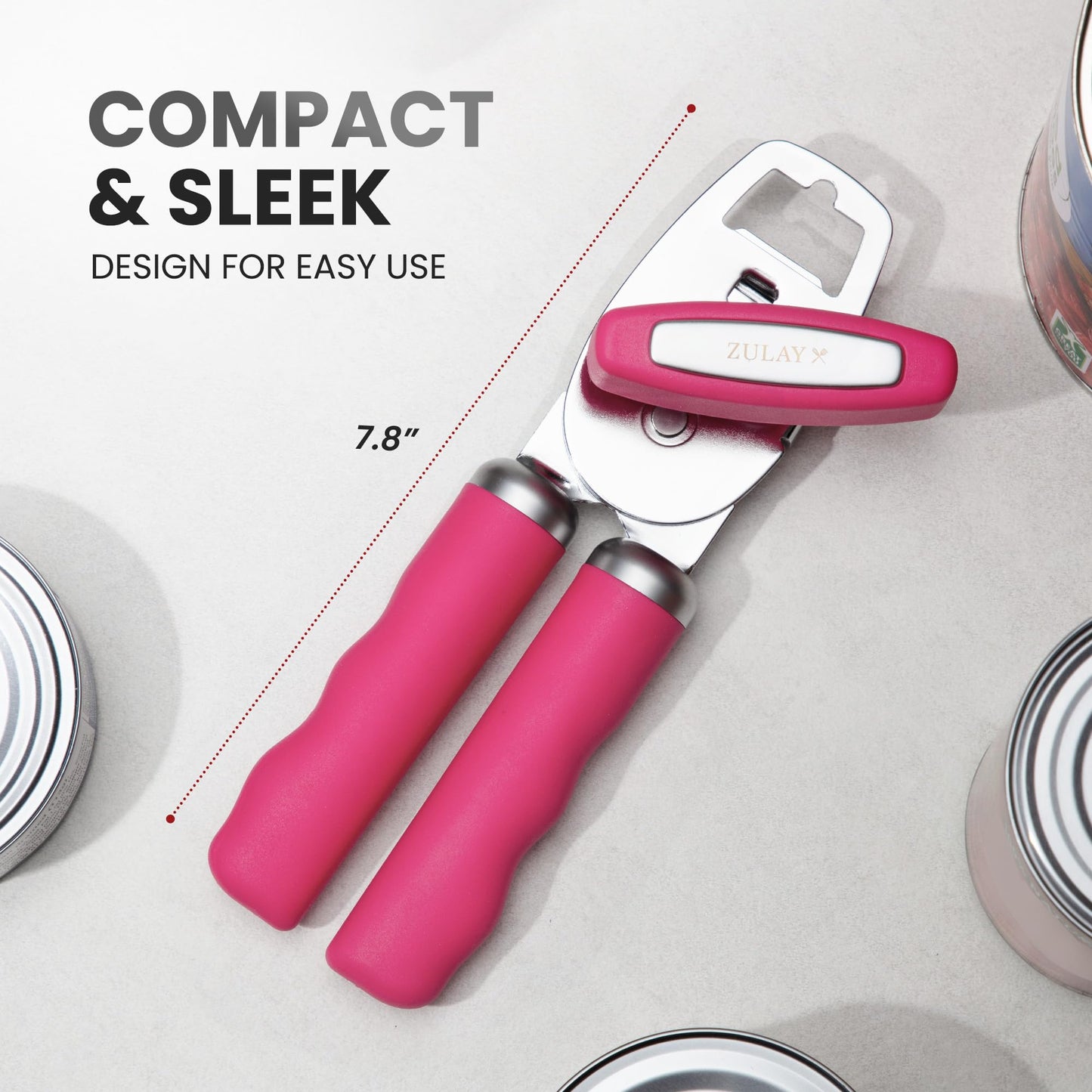 Zulay Kitchen Heavy Duty Stainless Steel Can Opener Manual with Bottle Opener - Rust Proof Manual Can Opener With Turn Knob & Comfy Soft Grip Handles - Orange