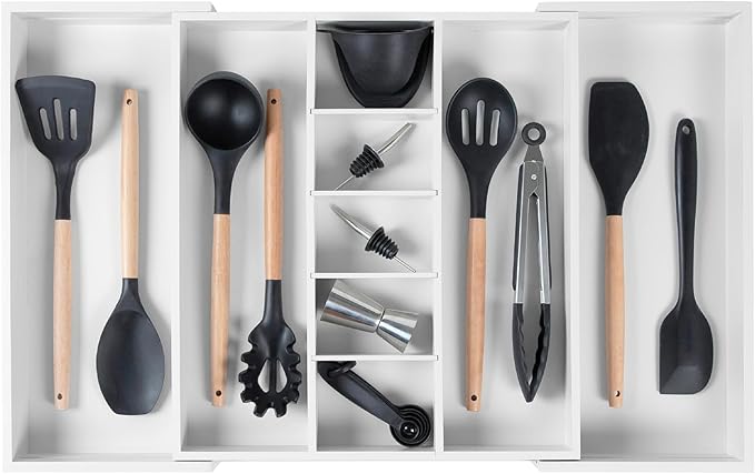 KitchenEdge Utensil & Junk Drawer Organizer, 19-33 in, White Bamboo