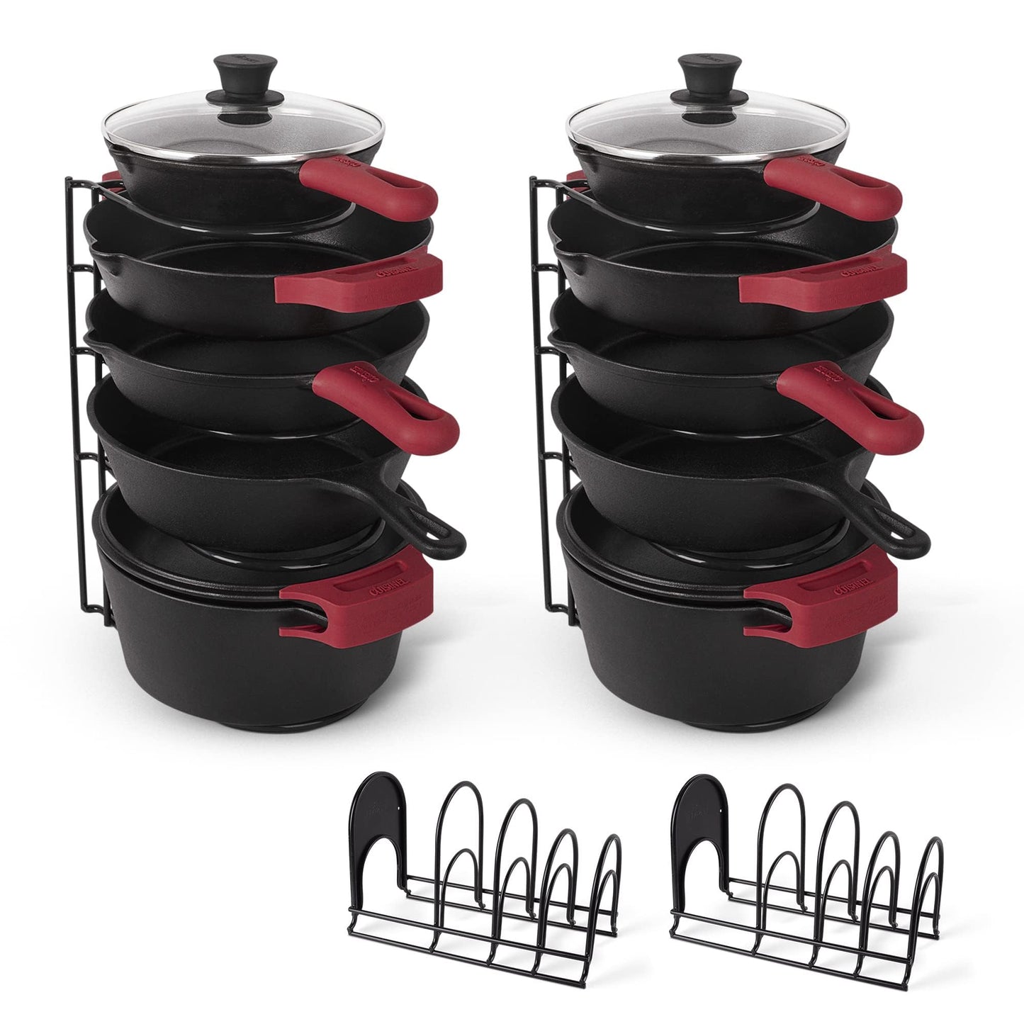 Cuisinel Pan Organizer for Cast Iron, XL 5-Tier Rack, Matte Black 15.9"
