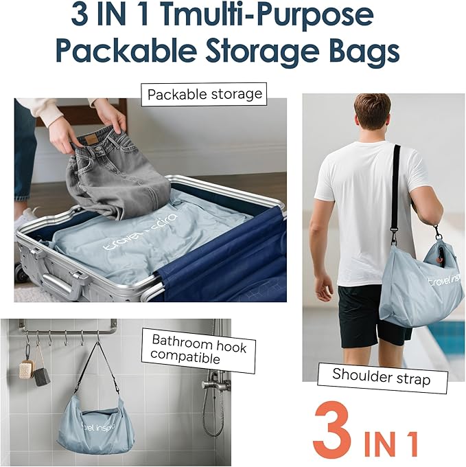 Gray Blue Vacuum Travel Bag with Wireless Electric Pump, 22L Packing Cube