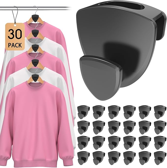 Space Saving Hanger Hooks 30Pcs, Upgrade Heavy Duty Space Saver Hangers Connector Hooks for Clothes, Premium Hanging Closet Organizer for Dorm, Ganchos para Colgar Ropa, Black