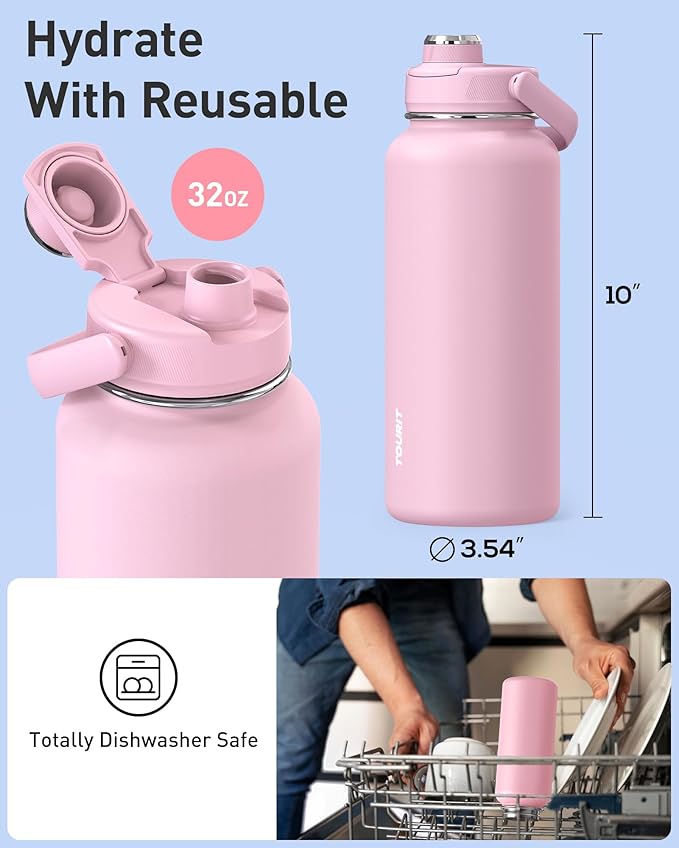 TOURIT 40 oz Insulated Water Bottle, Stainless Steel Sports Water Bottles With Top Handle, Double-Wall Travel Thermal Water Flask, BPA Free Leakproof Water Bottle for Sports and Travel, Mint Green