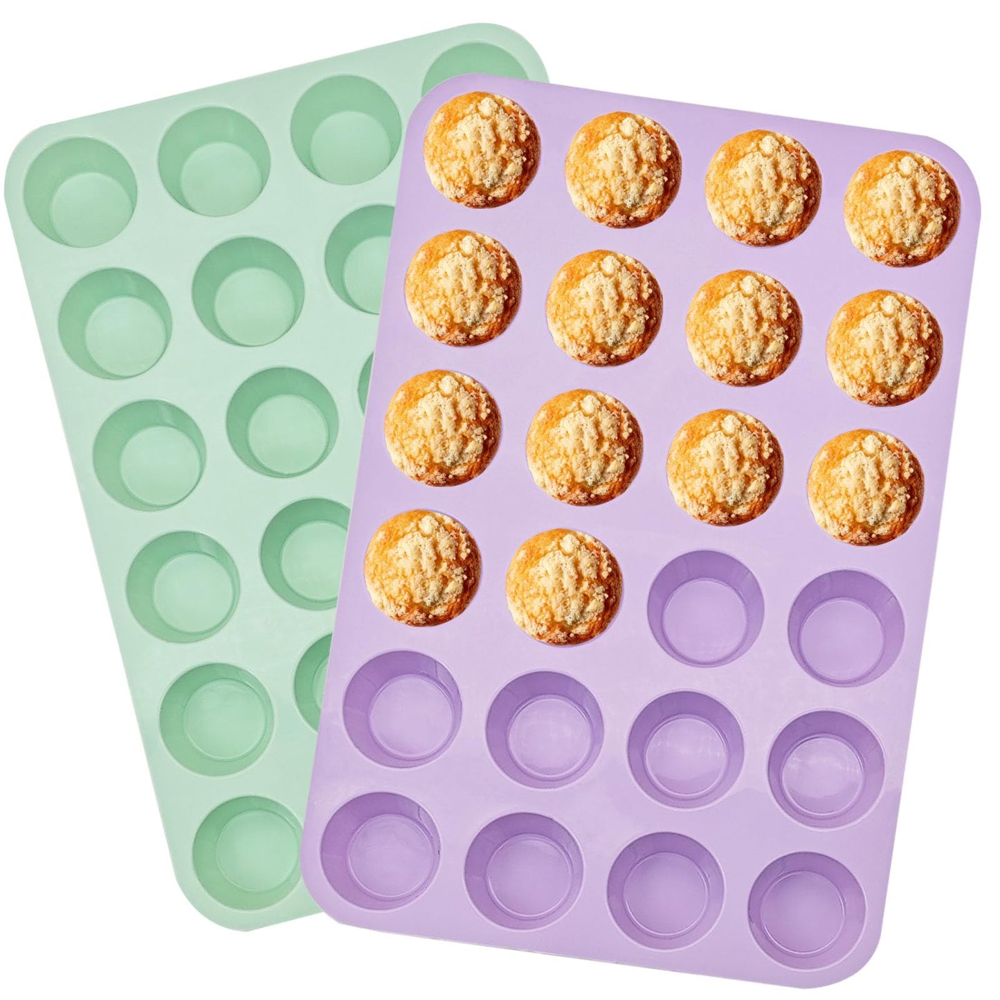 LERIYUFS 12 Cups Silicone Mini Muffin Pan Set, Nonstick Mini Cupcake Pans, BPA Free Small Muffin Tin for Baking, Set of 2 (Red+Red)