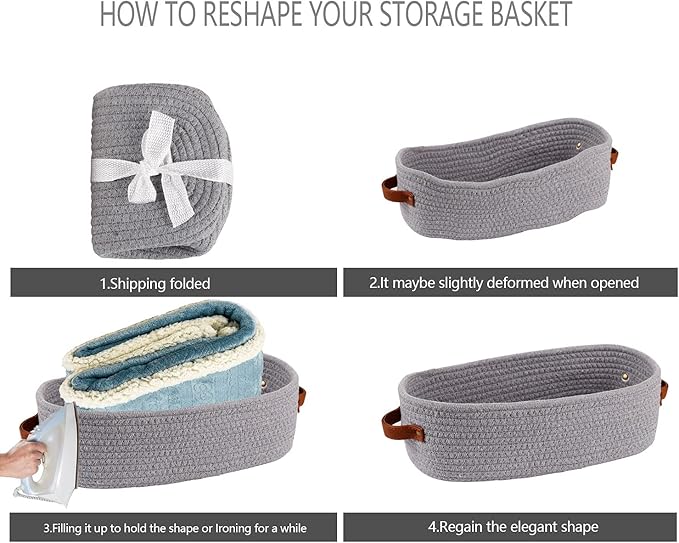 2 Pack Cotton Rope Small Woven Basket,Toilet Paper Basket,Room Storage Basket with Handles for Bathroom, 13"x5.9"x4" Gary