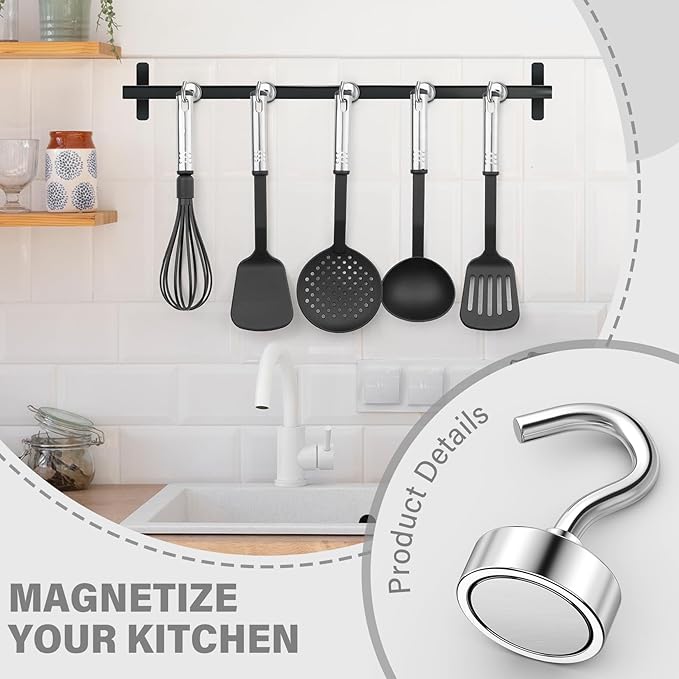 60Pack Heavy Duty Magnetic Hooks, 25 lbs Strong Neodymium Magnet Hooks for Hanging Mugs, Magnet with Hook for Cruise, Grill, Fridge, Classroom, Camping Essentials, Beach Vacation Essentials