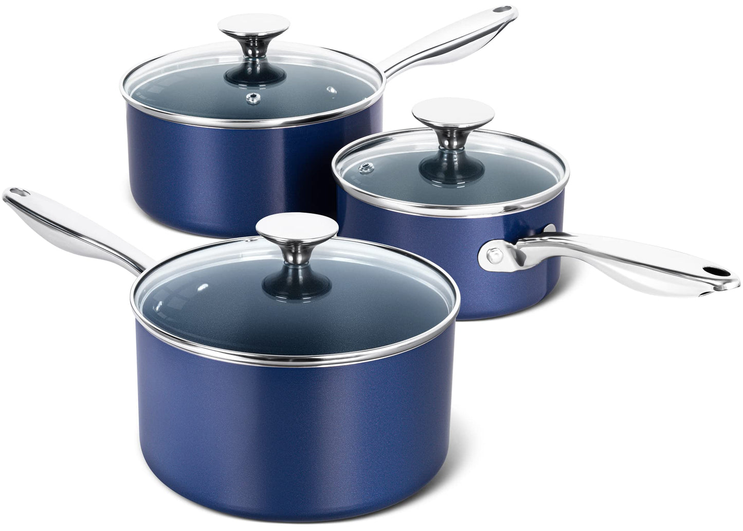 MICHELANGELO Sauce Pan with Lid, Ceramic Saucepan Set, 1.5Qt & 2Qt & 3Qt Sauce Pan Sets, Nonstick Saucepans with Lids, Small Pots with Stainless Steel Handle, Oven Safe, Blue