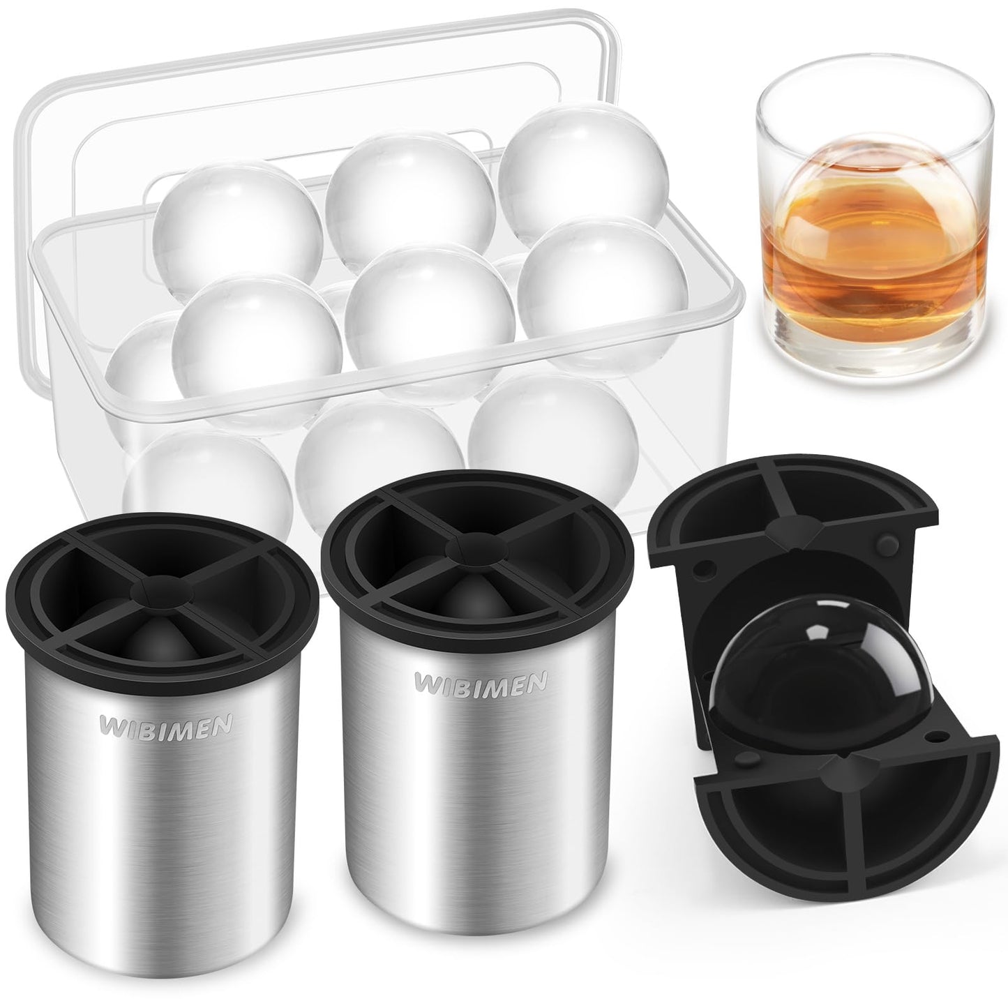 Large Clear Ice Mold, 2.5" Stainless Steel Ice Ball Maker, 8 Pack
