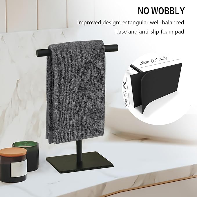 Towel Racks Hand Towel Stand, Countertop T-Shape Stainless Steel Free Towel Rack Stand Storage for Table, Black Towel Ladder Hanger Bar Drying with Heavy Base for Bathroom Kitchen, Bathroom Decor