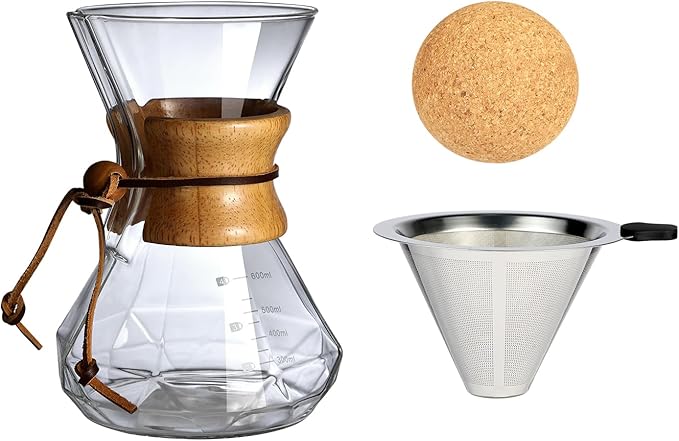 HYAXGM Pour Over Coffee Maker With Wood Sleeve，27oz/800mlPour Over Coffee Dripper,Pour Over Coffee Maker Set With Cork Stopper (27oz/800ml)