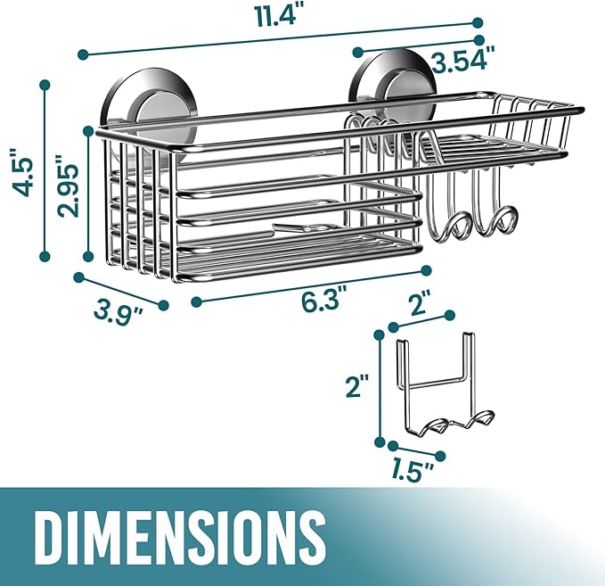 TAILI Suction Shower Caddy with 4 Hooks 1Tier-Silver