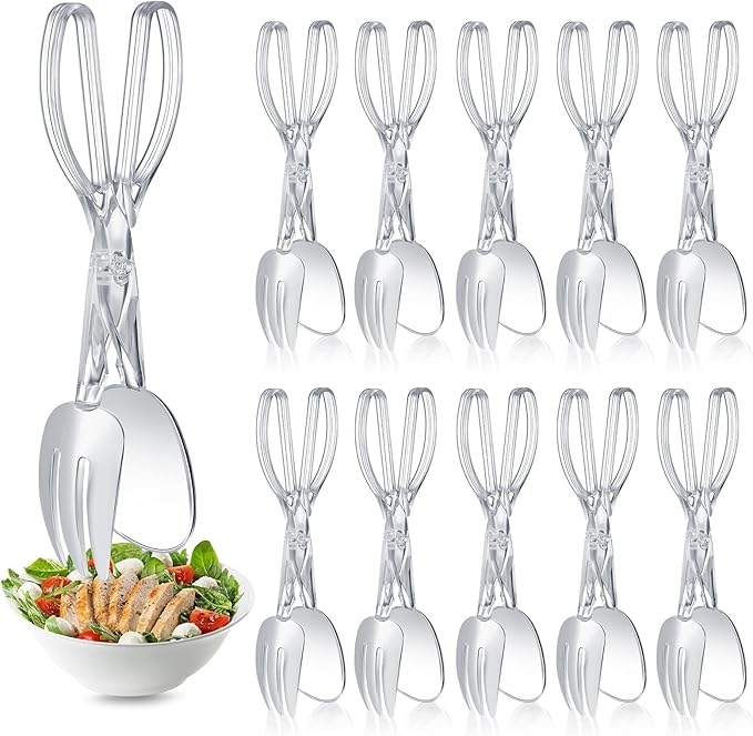 Tioncy 6 Pack Plastic Salad Scissor Tongs 11.5 Inches for Serving Reusable Food Tongs, Clear Utensils for Chef Cooking, Kitchen, Buffet, Party, Catering Supplies