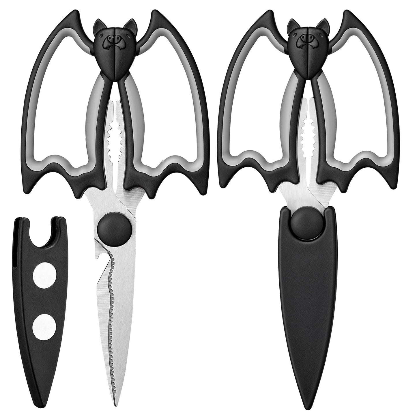 OMDAR Bat Kitchen Scissors All Purpose 2 Pack - Halloween Goth Cute Kitchen Shears - Heavy Duty Stainless Steel Cooking Shears for Cutting Meat, Food, Poultry - with Magnetic Blade Guards