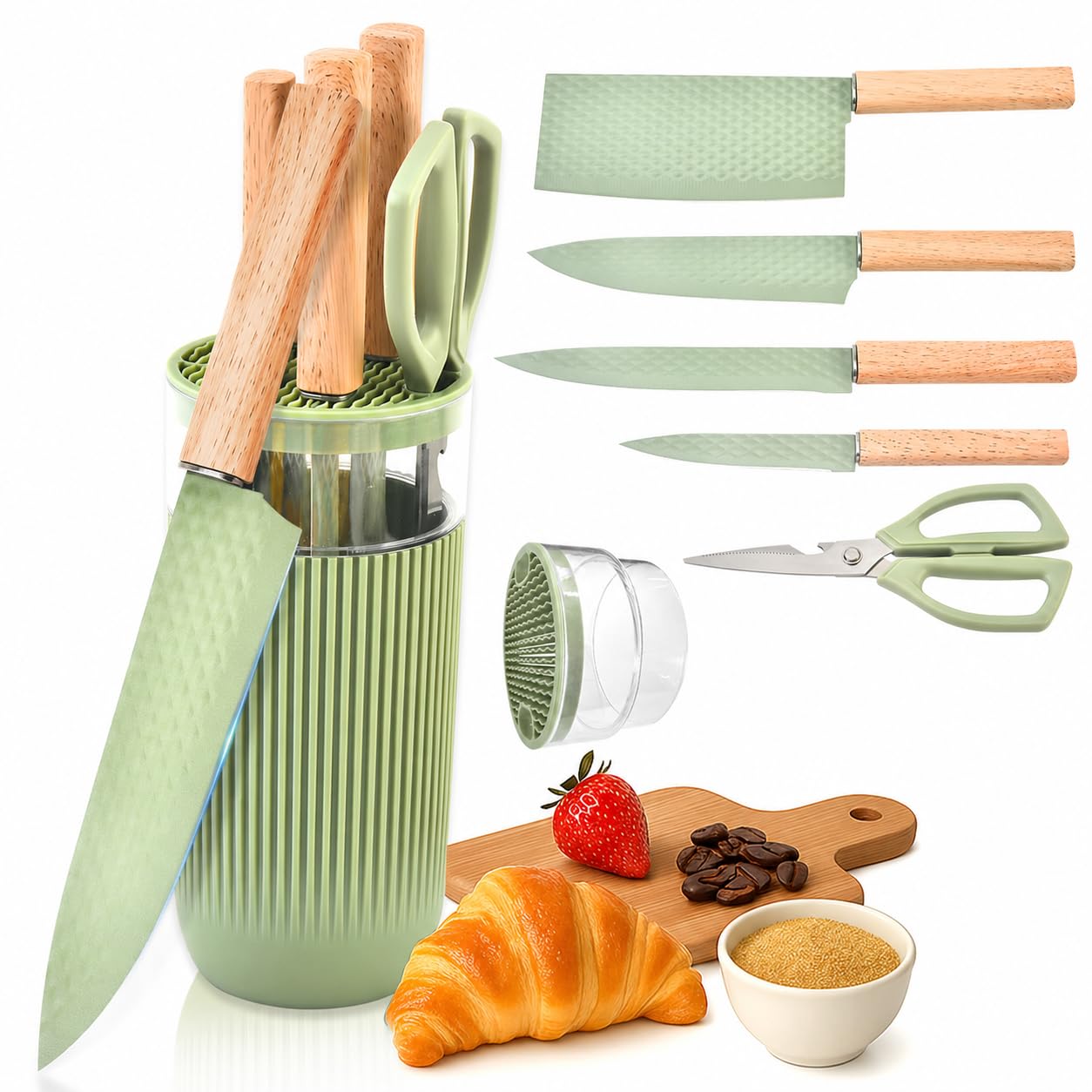 TOPLUCKY Knife Set, 7-Piece Kitchen Knife Set with Sharp Chef and Meat Knives, Anti-Rust Utility Knives Set for Kitchen, Kitchen Knife Block Set – Black