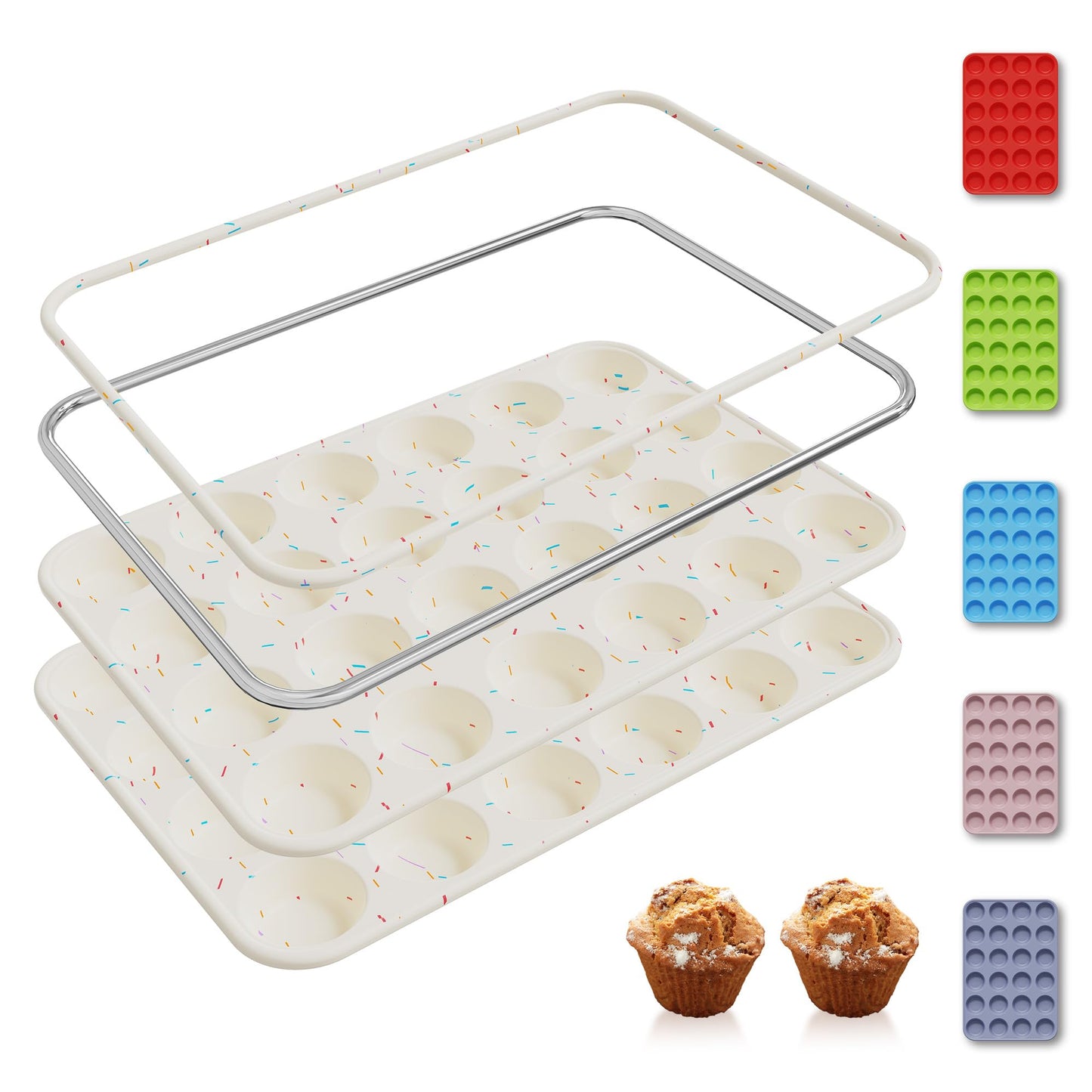2 Pack 12 Cups Silicone Muffin Pan with Metal Reinforced Frame Regular Size Silicone Molds Cupcake Cake Baking Pans Cookie Baking Chocoflan Cupcake Mold Kitchen Baking Mold Tools for Cooking