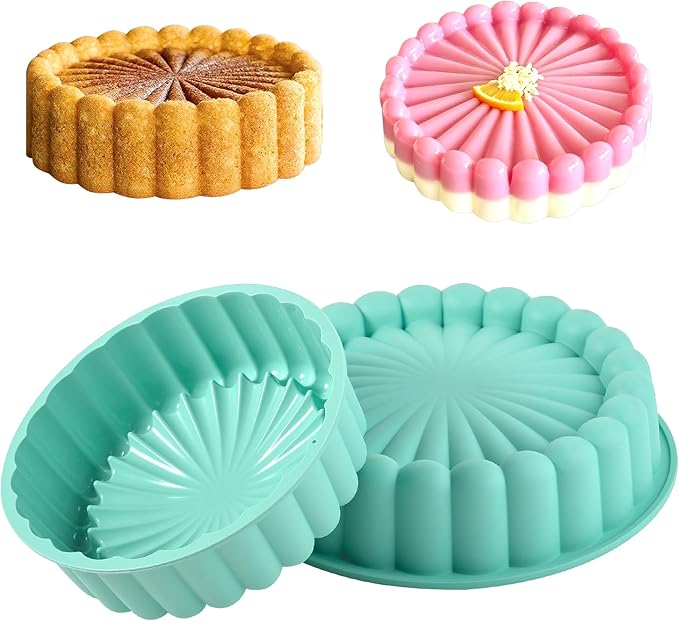FunSiltasy 10 Inch Silicone Cake With 8 Inch Pan Set (2 Pack) - Nonstick Baking Mold for Pound Cake, Jello, Bread & Brownies, Dishwasher Safe
