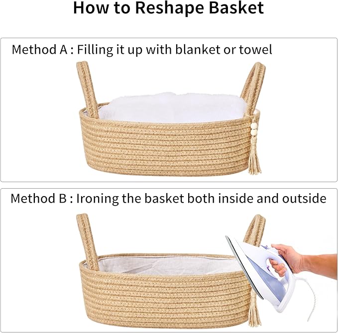 ABenkle Jute Rope Boho Storage Basket, Small Woven Bathroom Organizer, Decorative Toilet Paper Holder for Back of Tank, Hand Towel Caddy, Home Office Desk Decor, Gift Basket-13x6x4 Inches