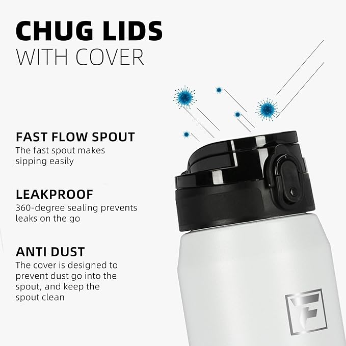 Fanhaw 24 oz Insulated Stainless Steel Water Bottle with Anti-Dust Chug Lid, Leakproof Vacuum Metal Bottle for Kids, Women & Men (Green Blue)