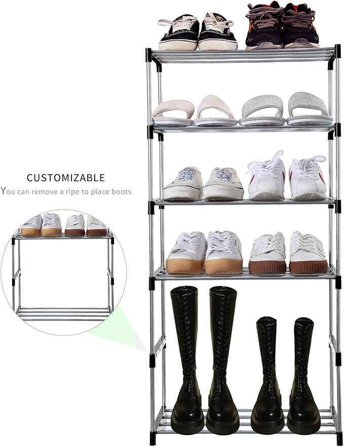 Stackable Small Shoe Rack, Entryway, Hallway and Closet Space Saving Storage and Organization (3-Tier, Black)