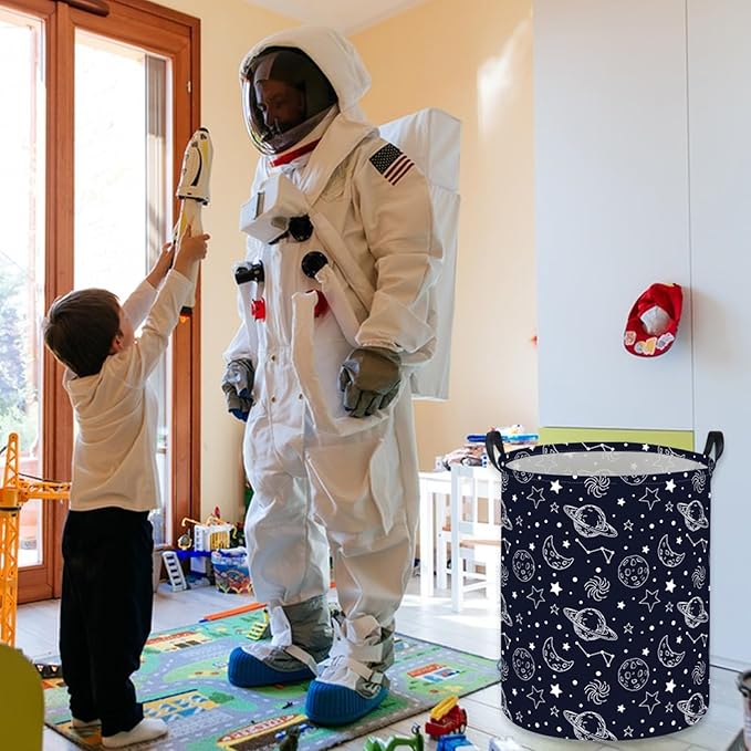 Kids Laundry Basket Space Hamper for Nursery Star Hamper Cute Kids Storage Bin Organizer Room Decor for Home(Starlit sky)