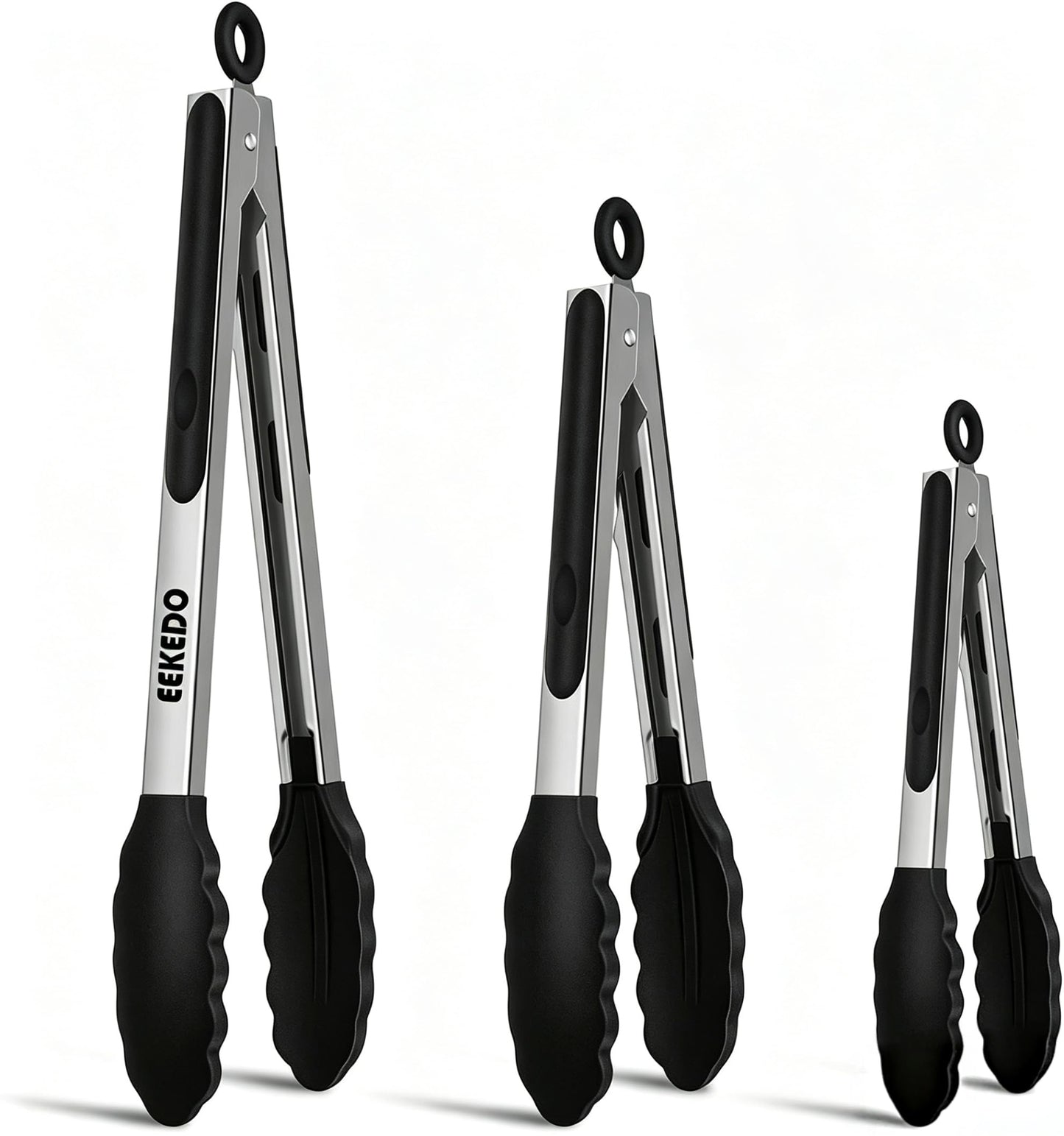 EEKEDO Tongs for Cooking, Stainless Steel Kitchen Tongs with Silicone Tips