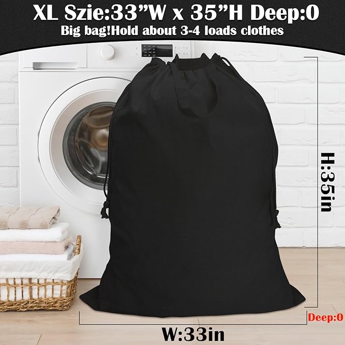 Canvas Laundry Bag 33"Wx 35"H, Thick Canvas Laundry Bag with Handles & Drawstring, Extra Large Heavy Duty Washable Basket Liner Hamper Liner Storage Sack (XL Black)