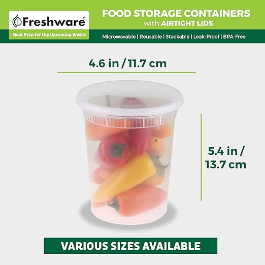 Freshware Food Storage Containers [24 Set] 32 oz Plastic Deli Containers with Lids, Slime, Soup, Meal Prep Containers | BPA Free | Stackable | Leakproof | Microwave/Dishwasher/Freezer Safe