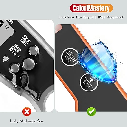 CaloriMastery Meat Thermometer Digital with Backlight, Calibration & Hold Function, IP65 Waterproof Food Thermometer for Cooking, Outdoor Grilling, Candy Making