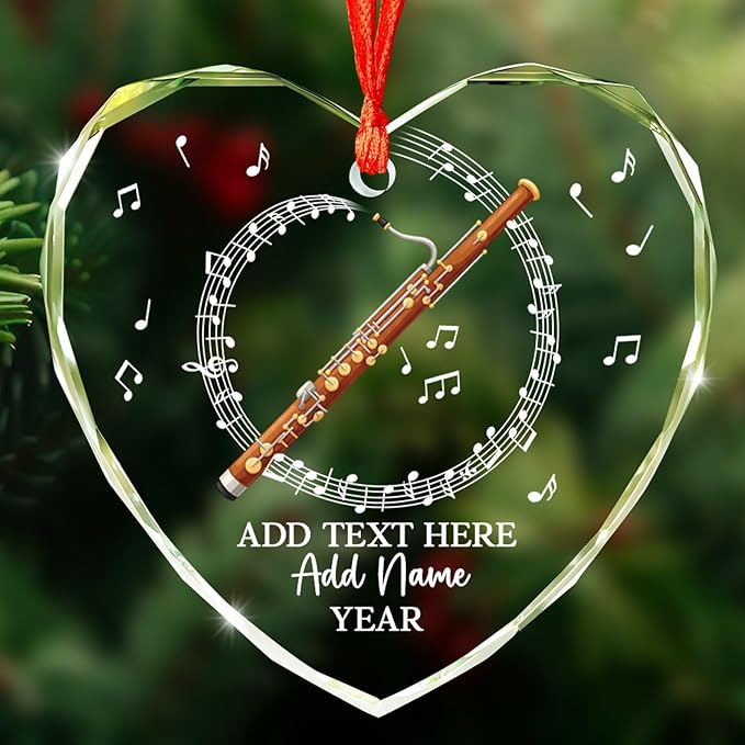 Personalized Oboist Christmas Glass Ornament 2026, Oboe Teacher Christmas Tree Ornaments, Custom Text Name & Year Oboe Ornament Gift for Student Friend, Musical Instruments Xmas Decorations