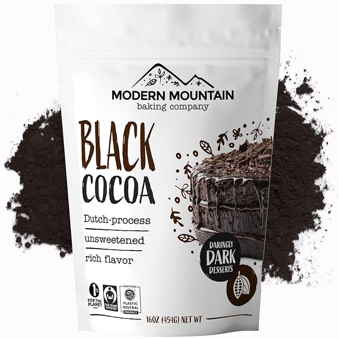 Black Cocoa Powder (8 oz) Bake the Darkest Chocolate Baked Goods, Achieve Rich Chocolate Flavor, Natural Substitute for Black Food Coloring, Dutch-Processed Cocoa Powder, Unsweetened, Extra Dark, Fair Trade Certified