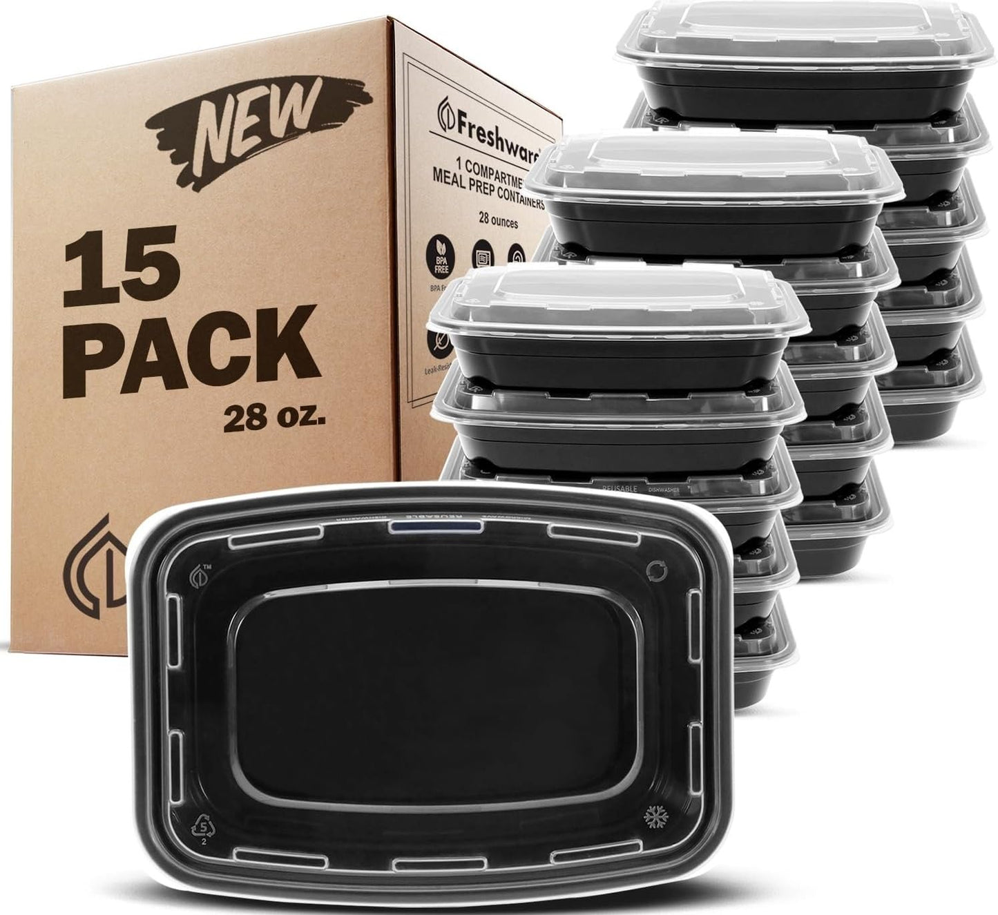 Freshware Meal Prep Containers [45 Pack] 1 Compartment with Lids, Food Storage Containers, Bento Box, BPA Free, Stackable, Microwave/Dishwasher/Freezer Safe (38 oz)