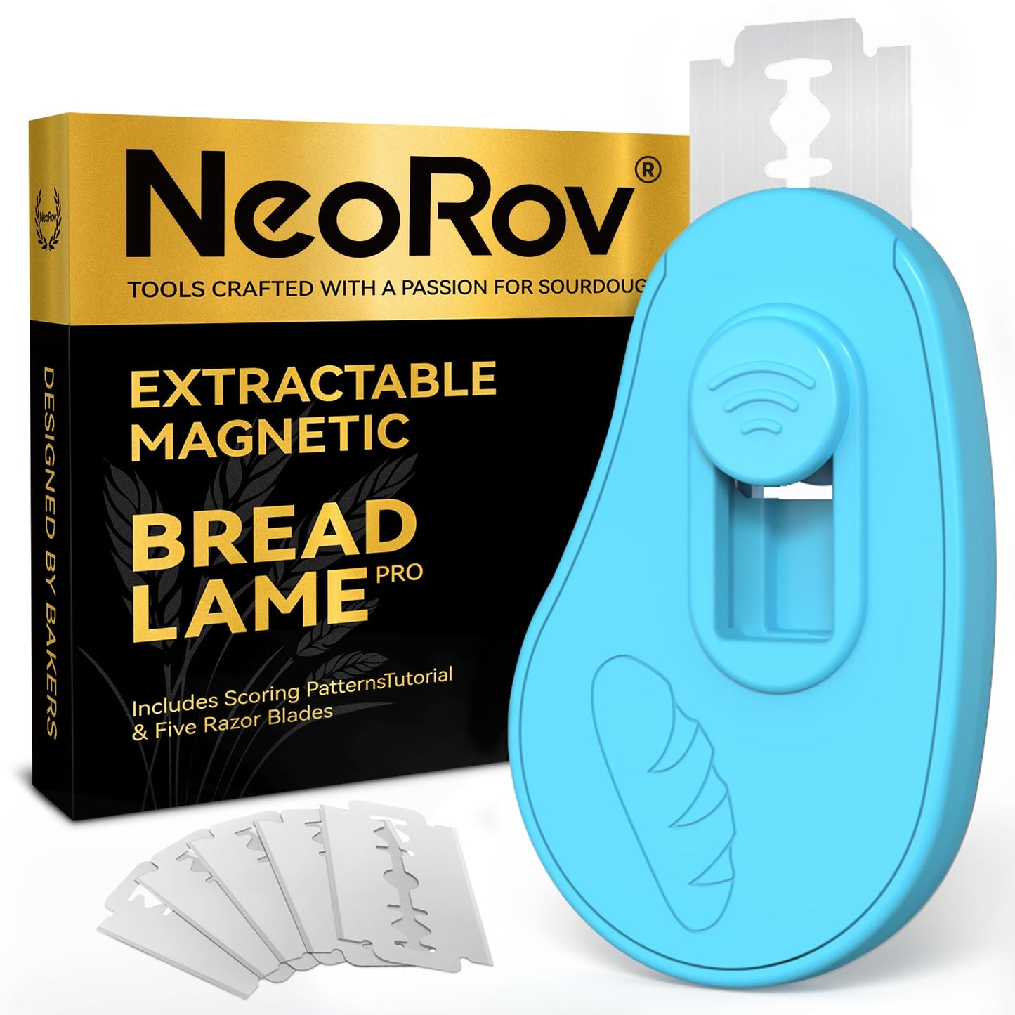 NeoRov Extractable & Magnetic Bread Lame Dough Scoring Tool - Professional Sourdough Scoring Tool - Sourdough Bread Baking & Bread Scoring Tool - Scoring Patterns booklet & 5 Razor Blades (Black)