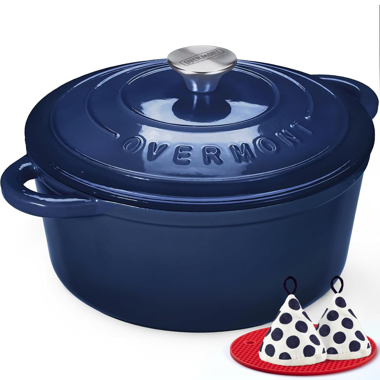 Overmont Enameled Cast Iron Dutch Oven - 5.5QT Pot with Lid Cookbook & Cotton Potholders - Heavy-Duty Cookware for Braising, Stews, Roasting, Sourdough Baking Verdant