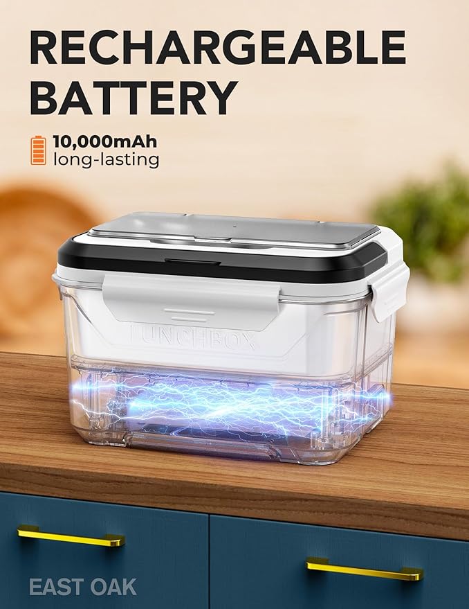 EAST OAK Cordless Electric Lunch Box for Adults, Heated Lunch Box Battery Powered with Automatic Heating, 5.5 Cups Portable Food Warmer with Insulated Carry Bag