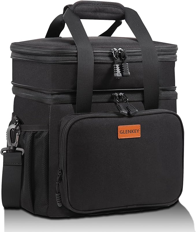 Expandable XLarge Lunch Box, Insulated Heavy Duty Lunch Bag Waterproof Leakproof Durable Cooler Bag for Men Women Adults Work Construction Camping Trip, 22L, Black, GLENKEY
