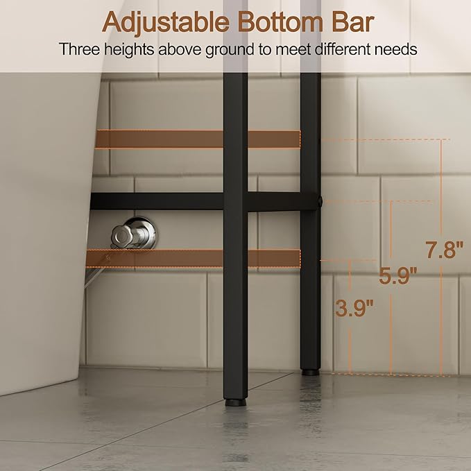 3-Tier Over The Toilet Storage, Bathroom Organizer, Space-Saving, Above Toilet Storage Rack with 4 Hooks and Paper Holder, Metal Shelf, Black