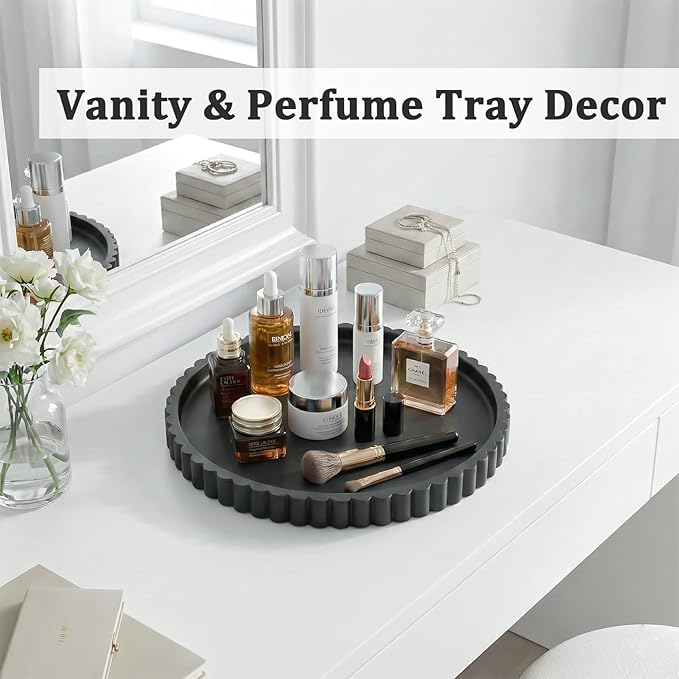 Silicone Bathroom Countertop and Vanity Tray-10 Inch Round Silicone Bathroom Tray, Modern Bathroom Decor, Coffee Table Decor, Decorative Tray for Candle, Perfume, Plants (Black)