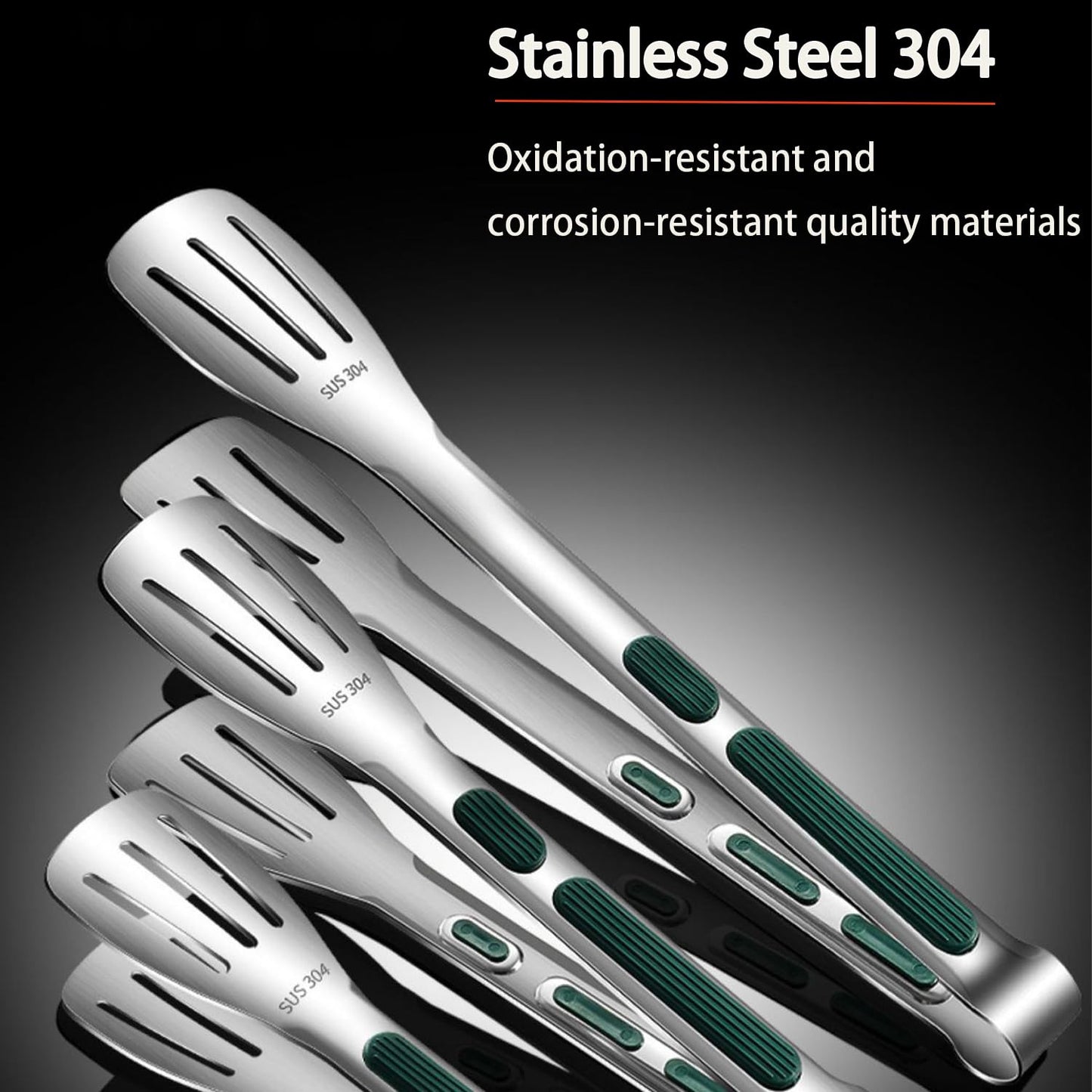 Stainless Steel Kitchen Tong Set - Anti-Slip Heat-Resistant Grip, Widened 3-Line Slotted Heads for Easy Clamping (Steaks, BBQ, Pasta, Salads), Easy Clean for Versatile Use Set of 3-9", Silver