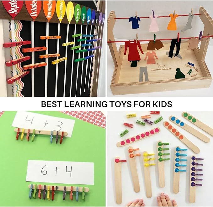 Mini Clothes Pins for Photo, Small Clothespins 200 pcs 1" Natural Wooden Clothespins with Jute Twine, Mini Photo Clips,Small Clothes Pins for Photos, Crafts, Arts, Cocktails