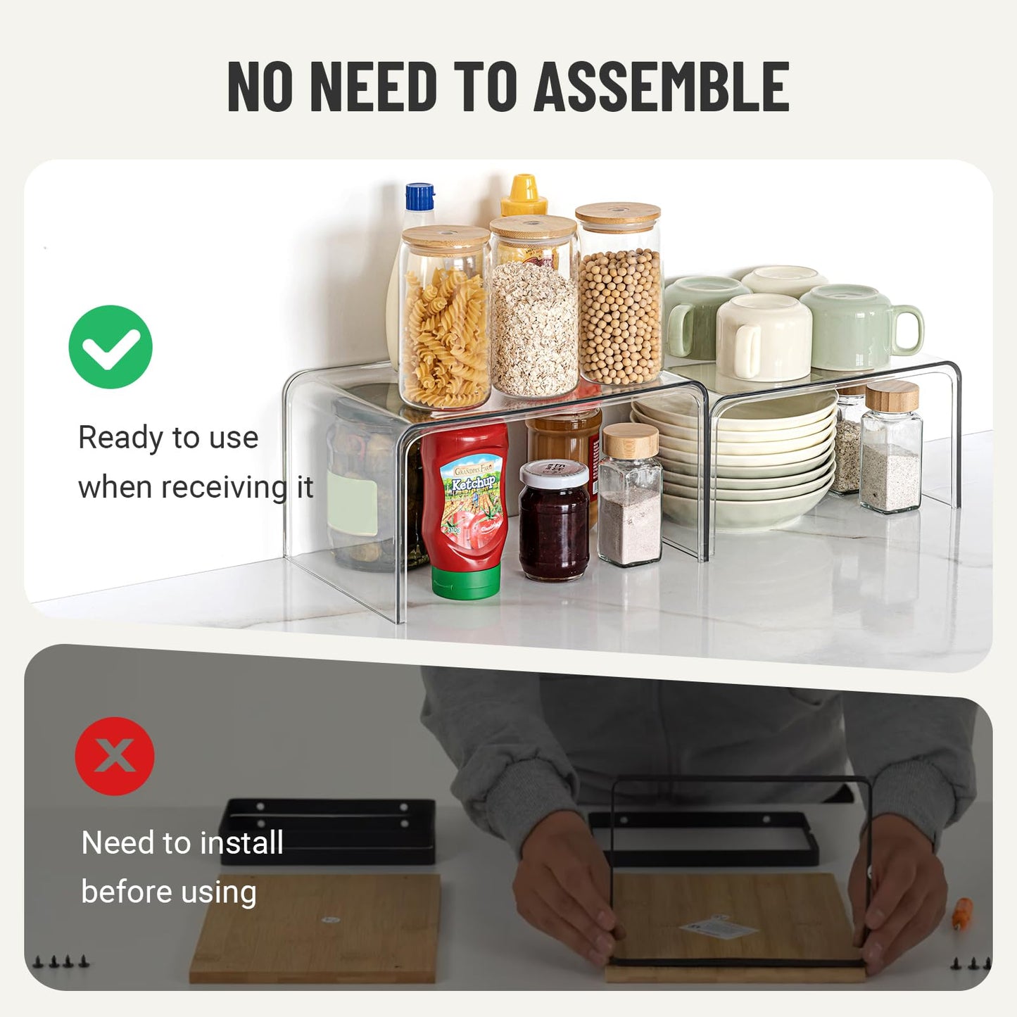 Bobomoment Clear Cabinet Organizer, Stackable Shelf Organizer Set of 2