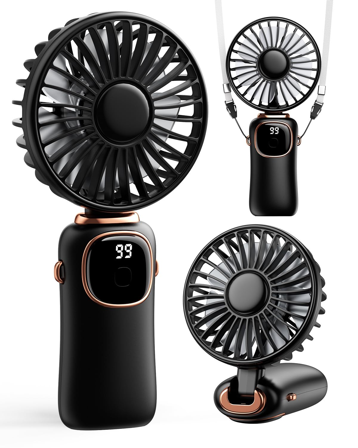 Portable Handheld Fan, 4000mAh Battery Operated Fan with LED Display, Handheld/Neck/Desk 3 in 1 Personal Small Fans, 90° Foldable Desk Fan with Base, 5 Speed Makeup Lash Fan for Women Green